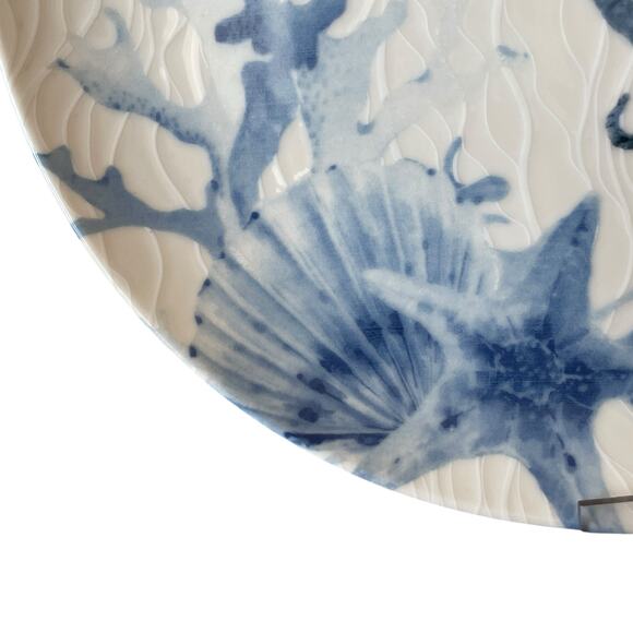 INTESA HOME Sea Life Blue Seahorse Porcelain Salad & Dinner Plate Set of 2 NEW - Picture 10 of 15